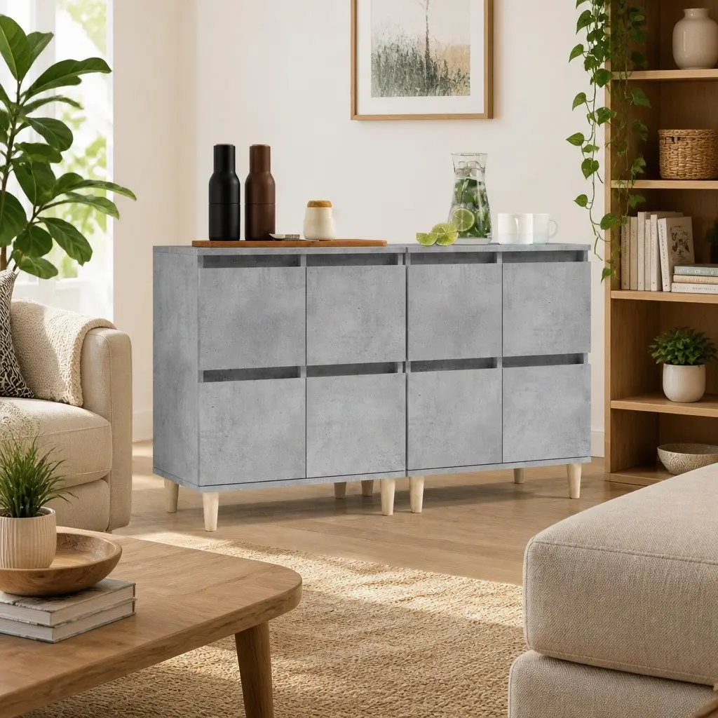Sideboard Cabinet Grey Engineered Wood Storage Cupboard 60x35x70cm Set of 2