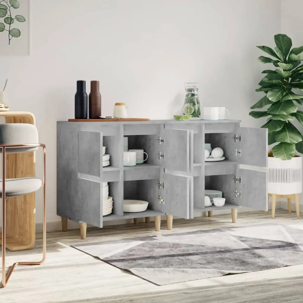 Sideboard Cabinet Grey Engineered Wood Storage Cupboard 60x35x70cm Set of 2