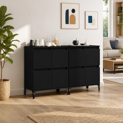 Practical Storage Solution - Black Sideboard Cabinets Set of 2