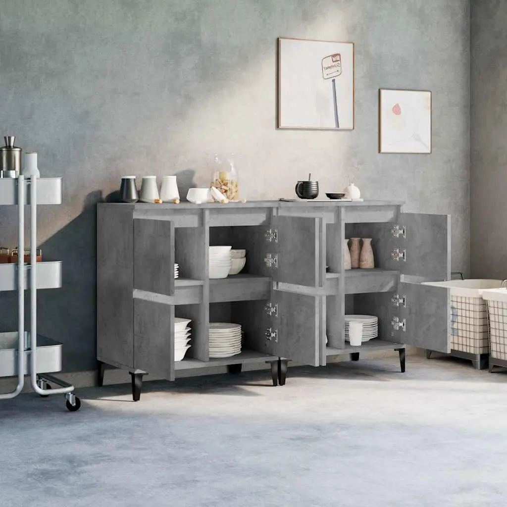 Sideboard Cabinet 2 pcs Grey Engineered Wood Storage Buffet Cupboard 60x35x70cm