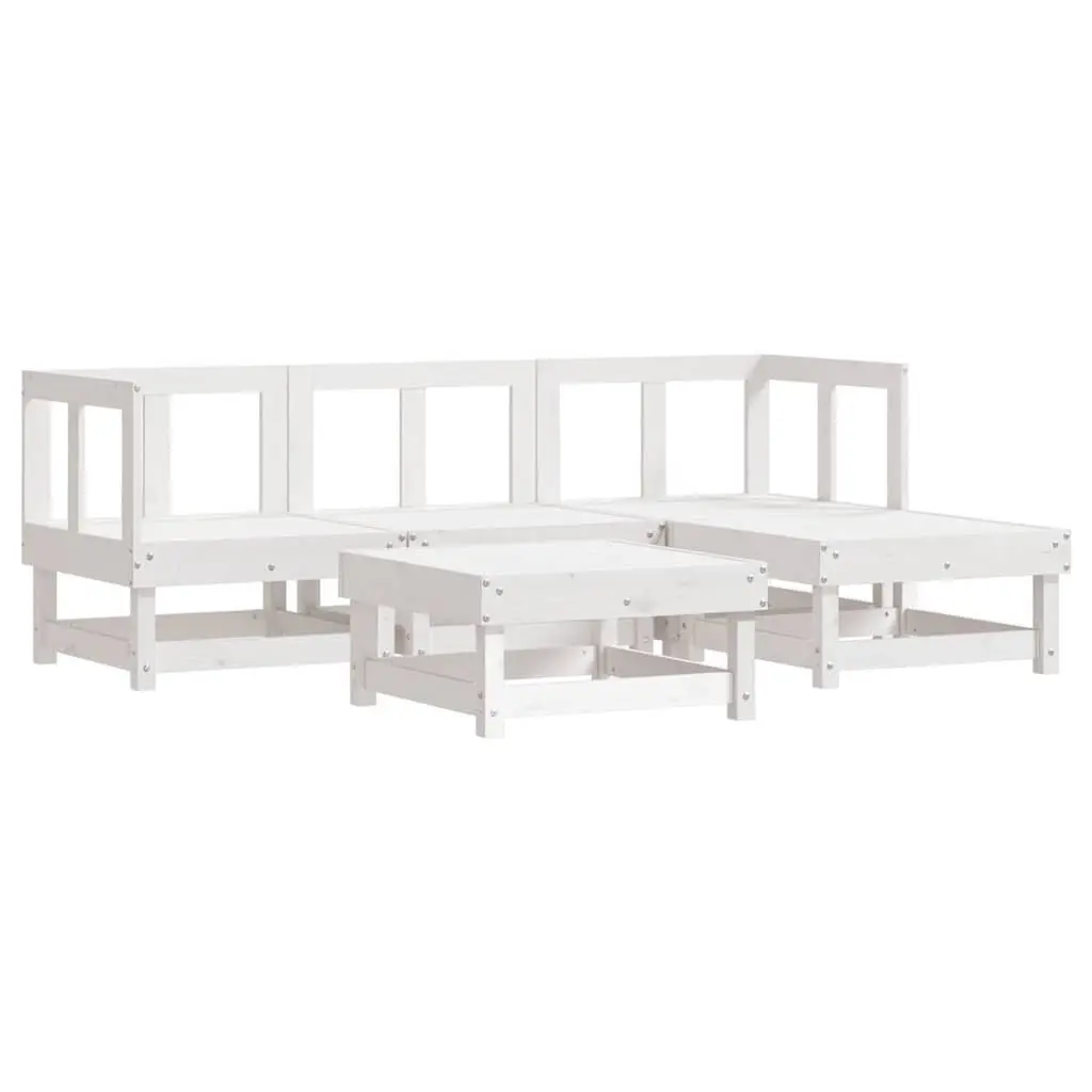 5 Piece Garden Lounge Set Modular White Wood Outdoor Furniture with Cushions