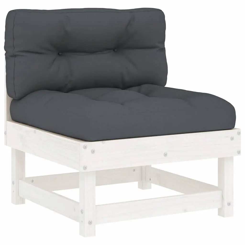 5 Piece Garden Lounge Set Modular White Wood Outdoor Furniture with Cushions