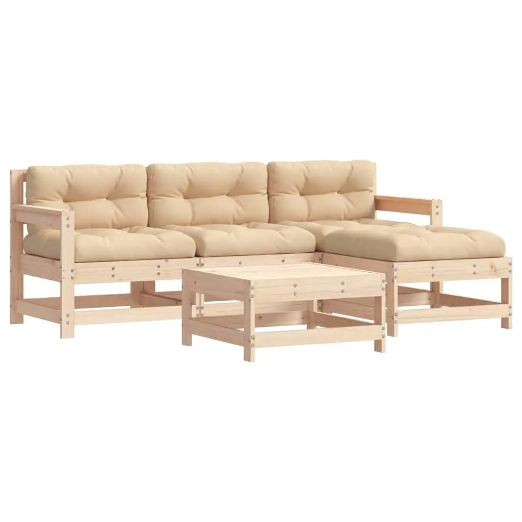 Garden Lounge Set Solid Pine Wood 5 Piece Outdoor Furniture with Cushions Brown