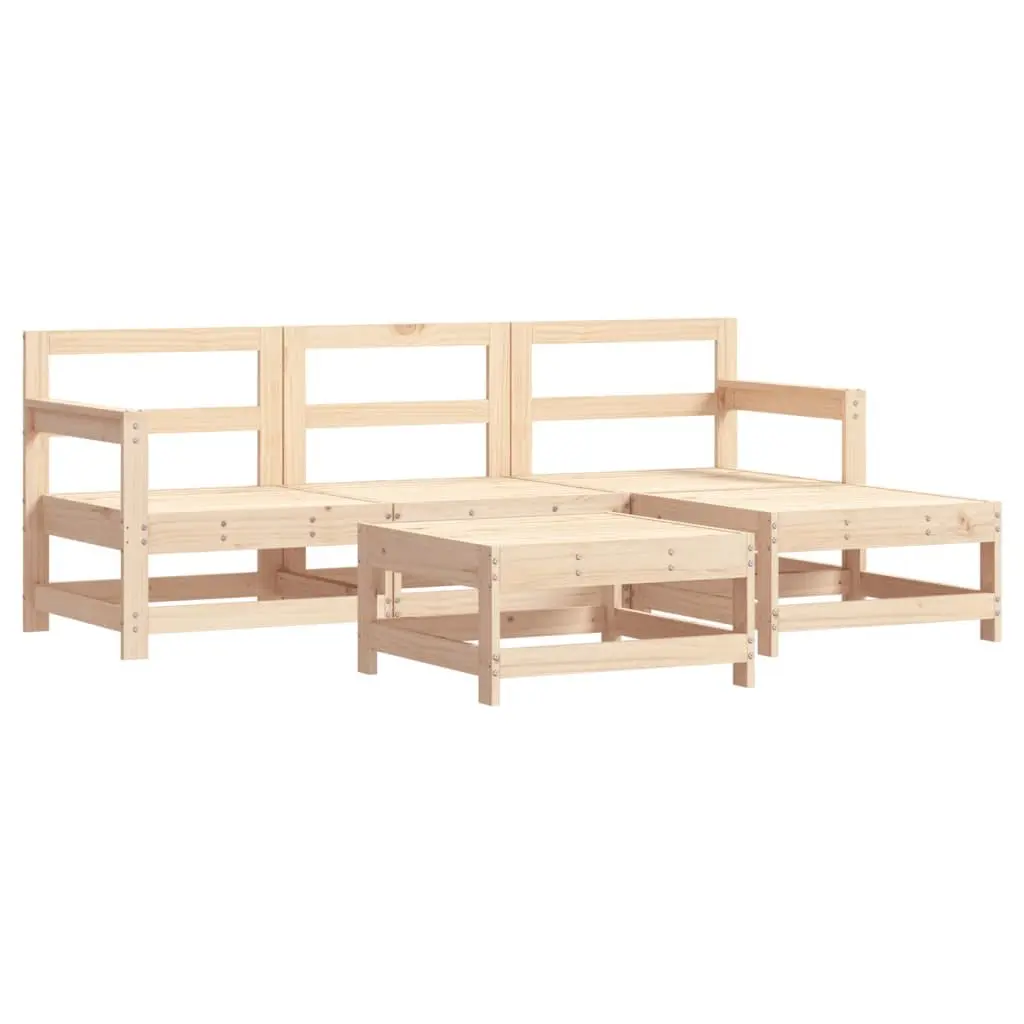 Garden Lounge Set Solid Pine Wood 5 Piece Outdoor Furniture with Cushions Brown