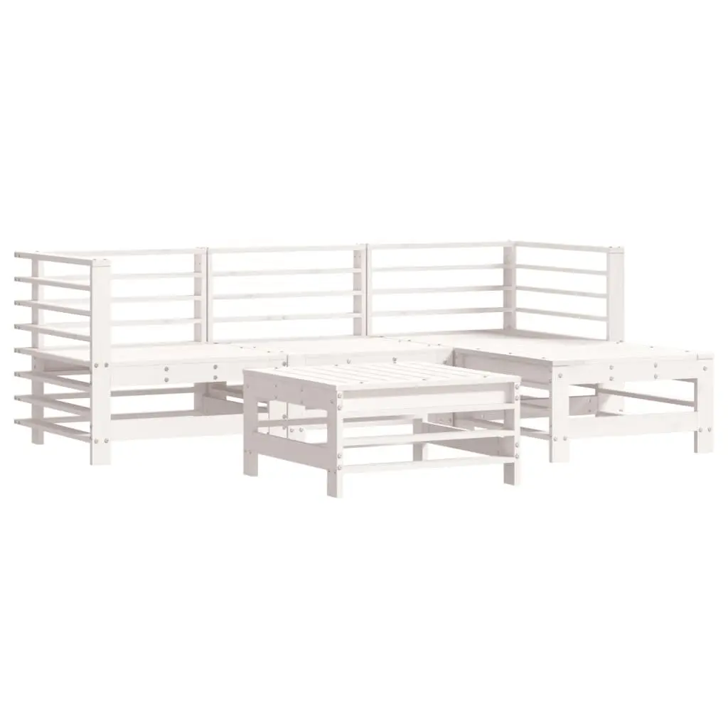 Garden Lounge Set Solid Pine Wood 5 Piece Outdoor Furniture White Cushions
