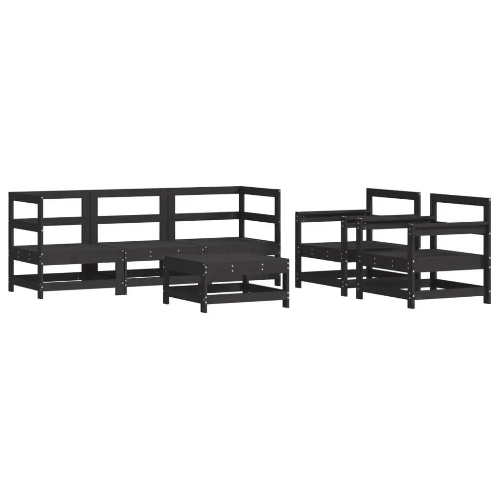 6 Piece Outdoor Wooden Lounge Set with Cushions in Black for Patio and Garden Relaxation
