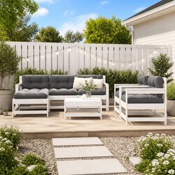 Versatile 7 Piece White Lounge Set for Garden or Patio