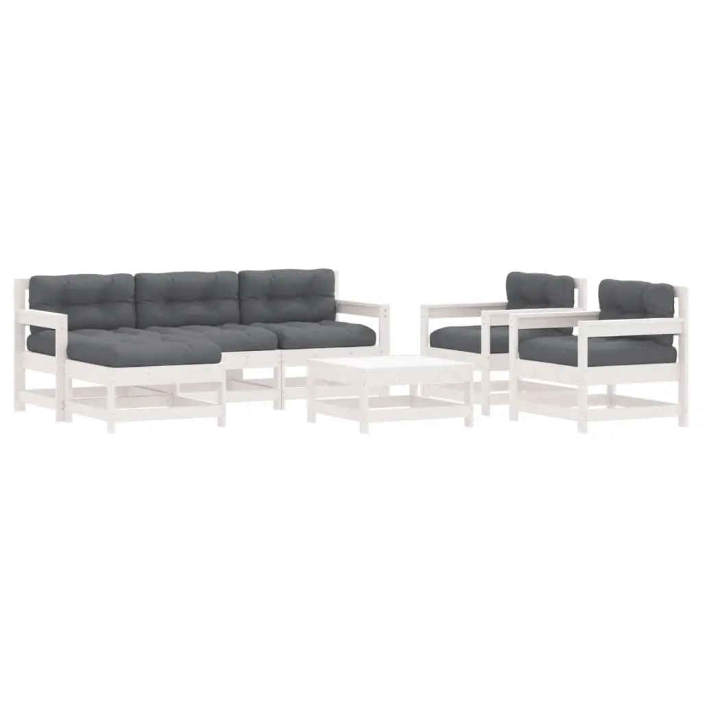 Garden Lounge Set Modular Solid Pine Wood 7 Piece White Outdoor Furniture with Cushions