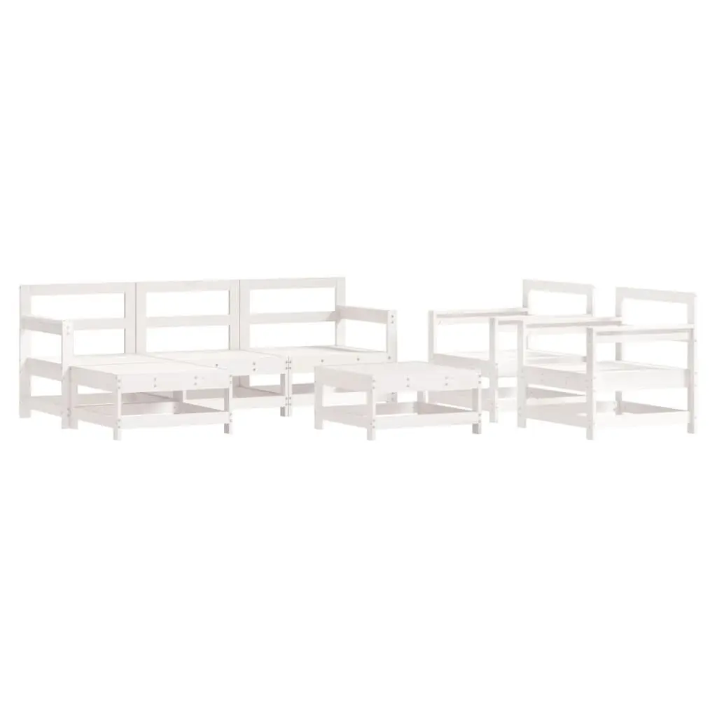 Garden Lounge Set Modular Solid Pine Wood 7 Piece White Outdoor Furniture with Cushions