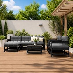 Garden Lounge Set 7 Piece Outdoor Furniture Patio Sofa with Cushions Black Wood