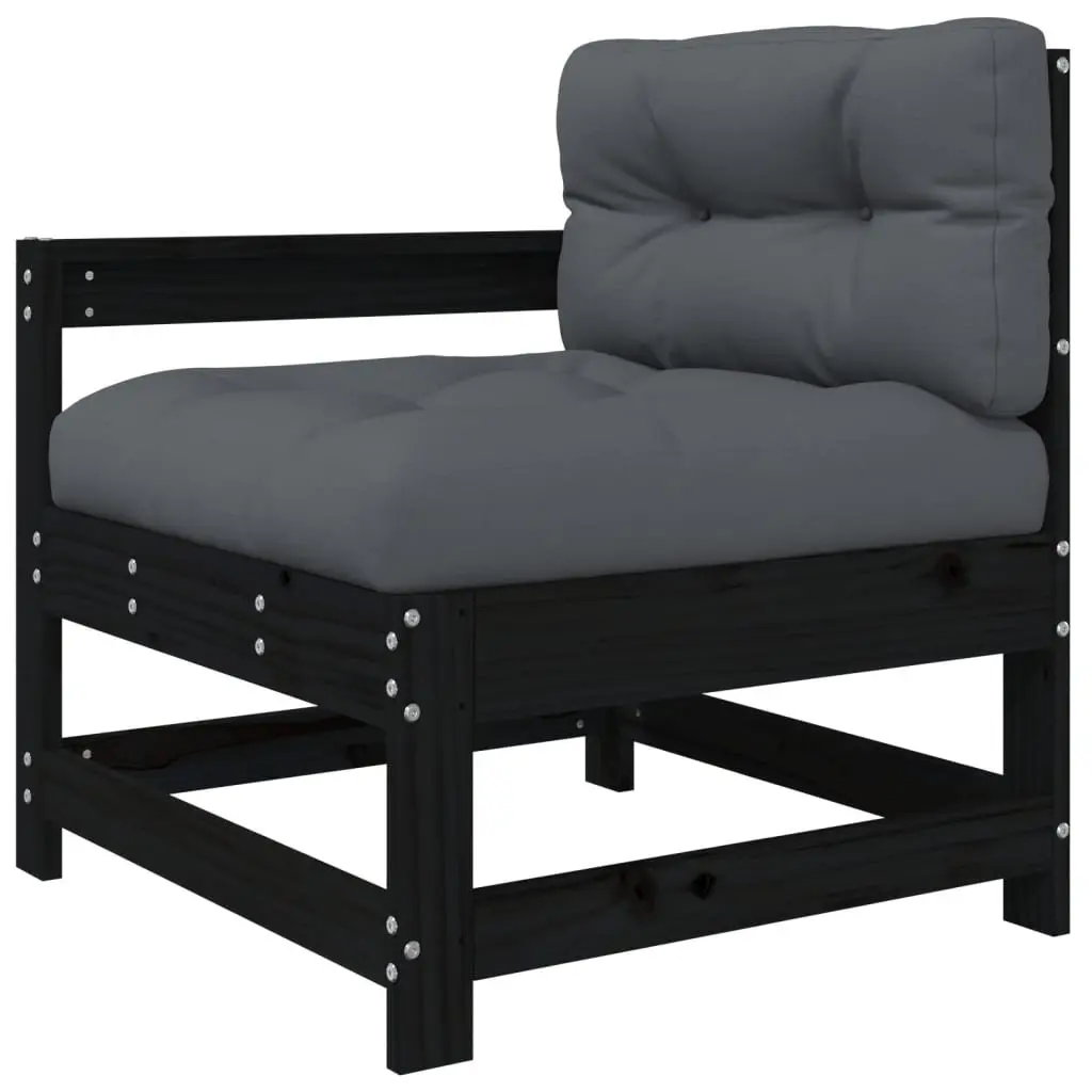 Garden Lounge Set Solid Pine Wood 7 Piece Outdoor Furniture Cushions Black