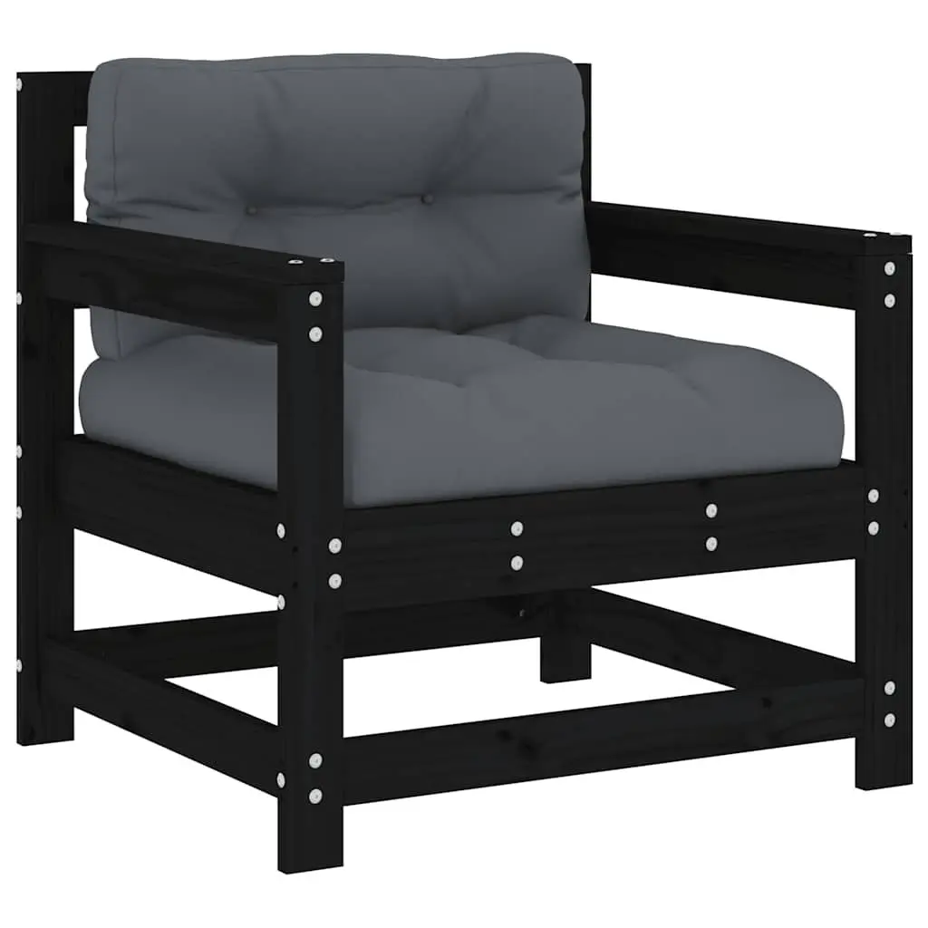 Garden Lounge Set Solid Pine Wood 7 Piece Outdoor Furniture Cushions Black