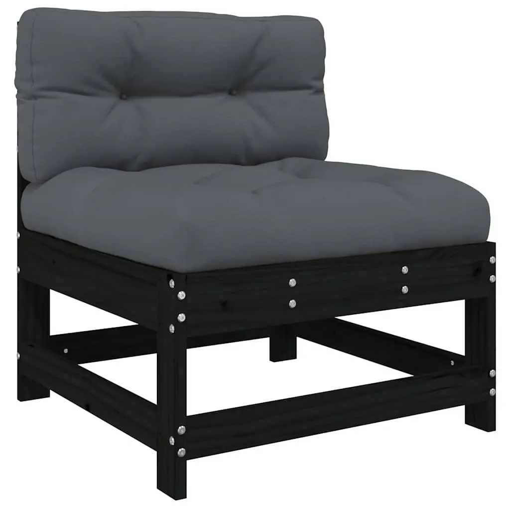 Garden Lounge Set Solid Pine Wood 7 Piece Outdoor Furniture Cushions Black