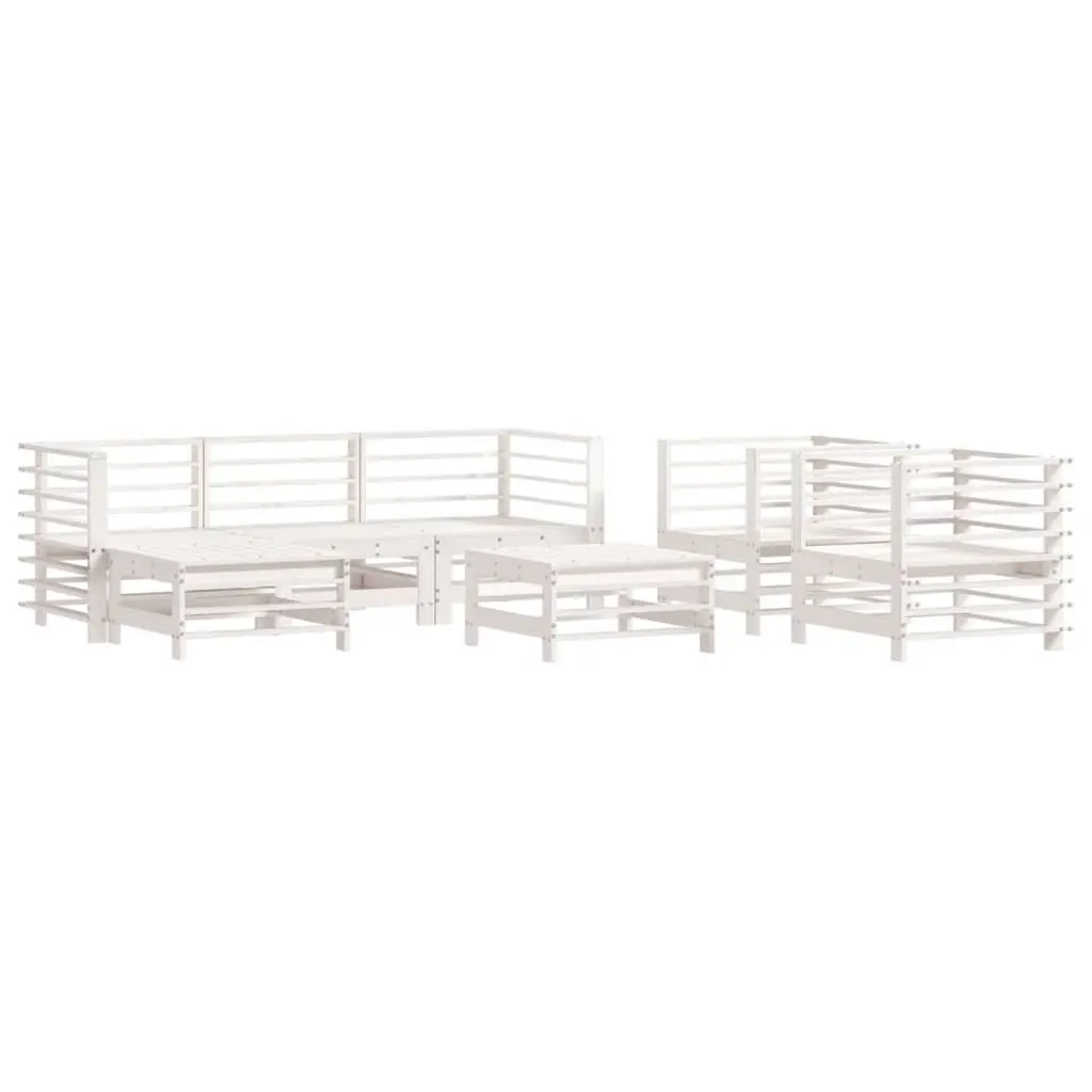 7 Piece Garden Lounge Set Solid Pine Wood White Cushions