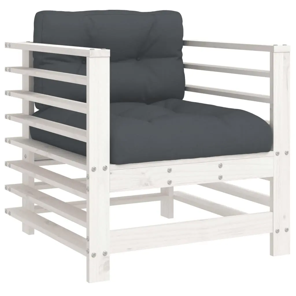 7 Piece Garden Lounge Set Solid Pine Wood White Cushions