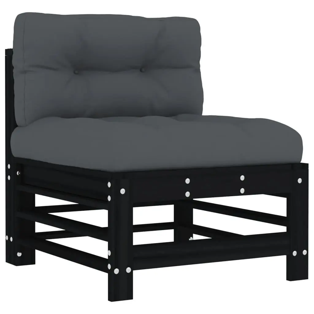 Garden Lounge Set Solid Pine Wood 7 Piece Outdoor Furniture with Cushions Black