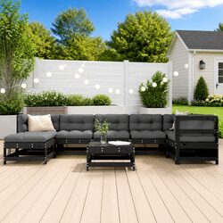 Garden Lounge Set 8 Piece Outdoor Furniture Sofa Sectional with Cushions Black