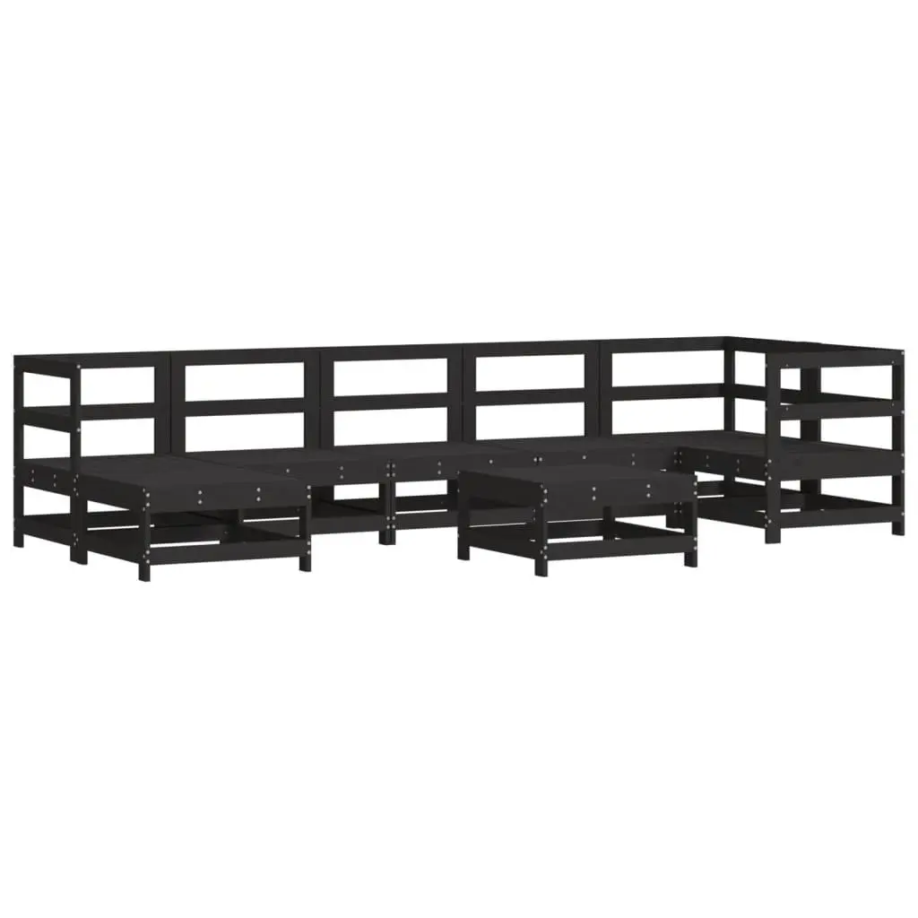 8PieceBlackModularGardenLoungeSetwithCushionsSolidPineWoodOutdoorFurnitureSectional