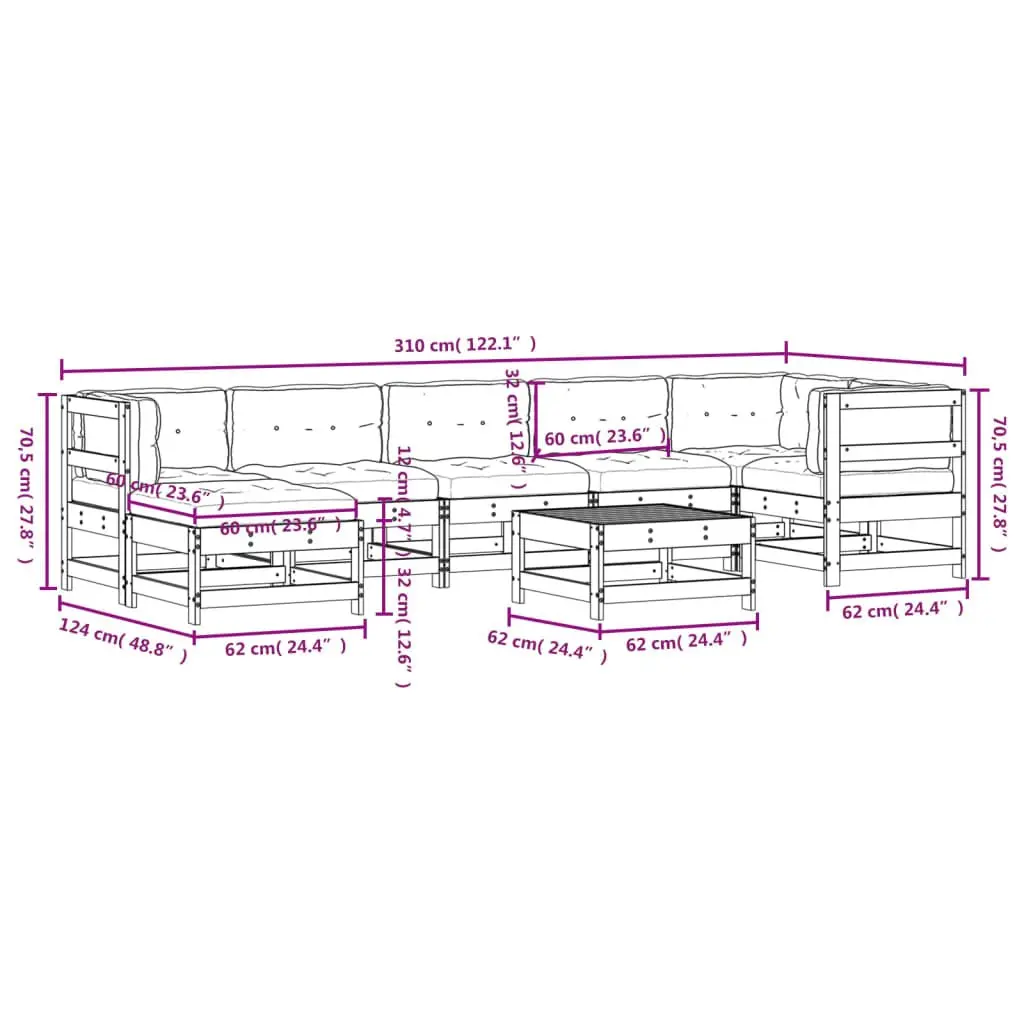 8PieceBlackModularGardenLoungeSetwithCushionsSolidPineWoodOutdoorFurnitureSectional