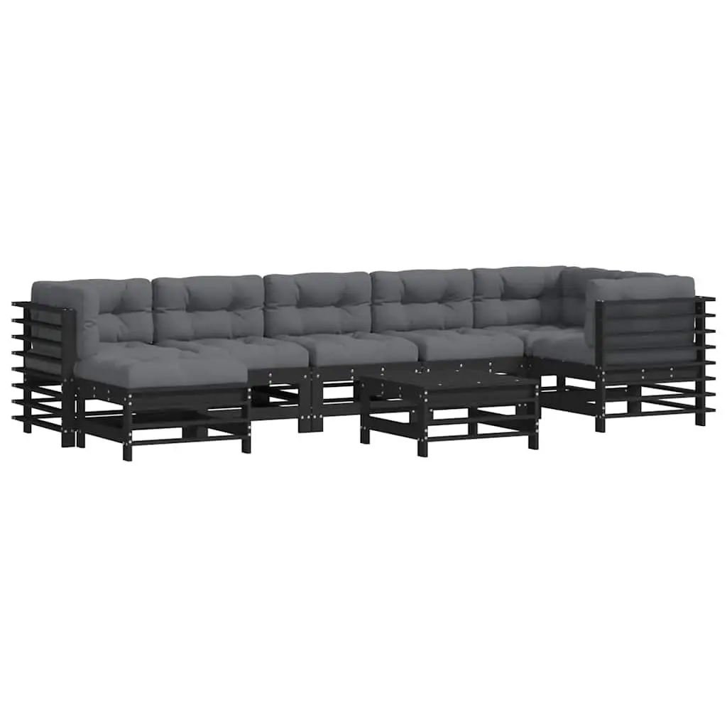 Garden Lounge Set 8 Piece Black Solid Wood Outdoor Furniture Patio Sofa with