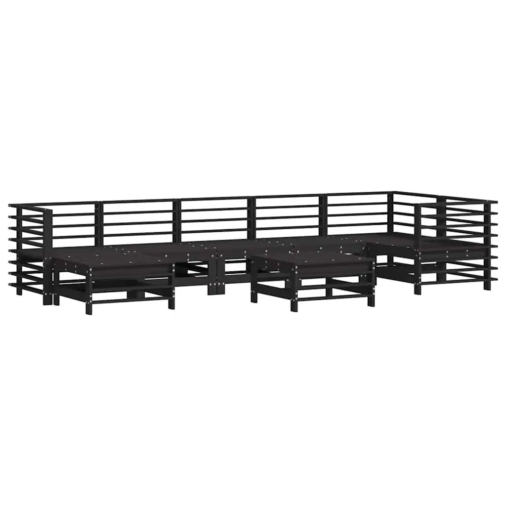 Garden Lounge Set 8 Piece Black Solid Wood Outdoor Furniture Patio Sofa with