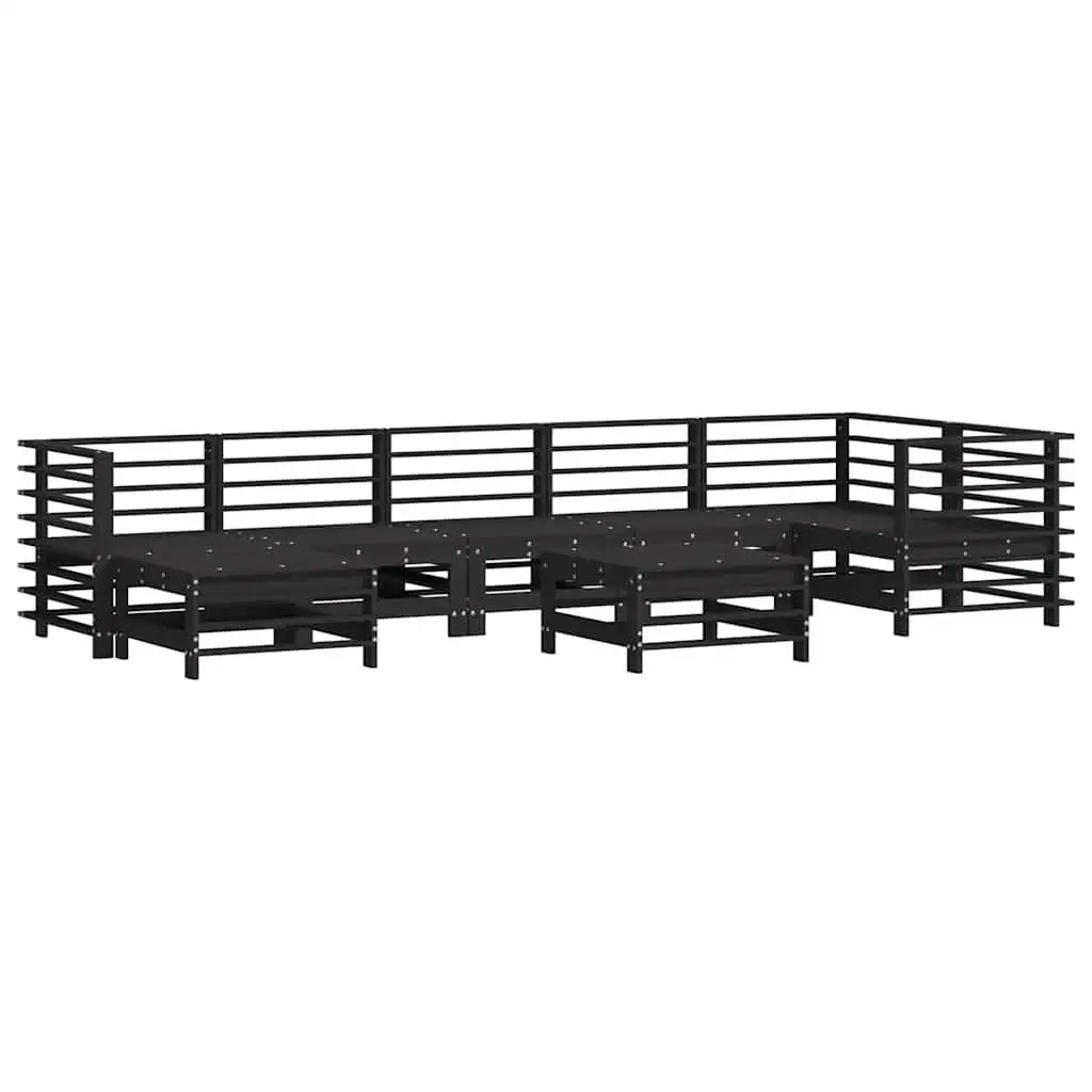 Garden Lounge Set 8 Piece Black Solid Wood Outdoor Furniture with Cushions