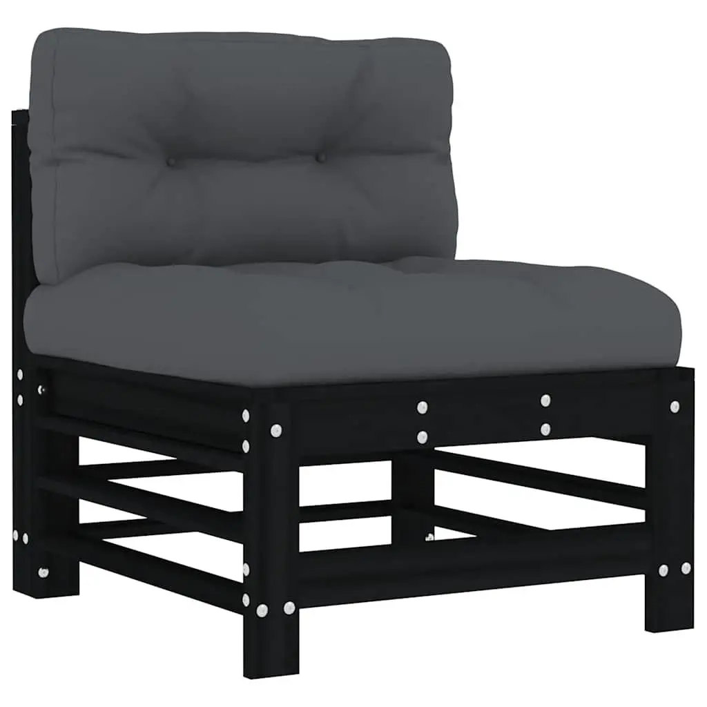 Garden Lounge Set 8 Piece Black Solid Wood Outdoor Furniture with Cushions