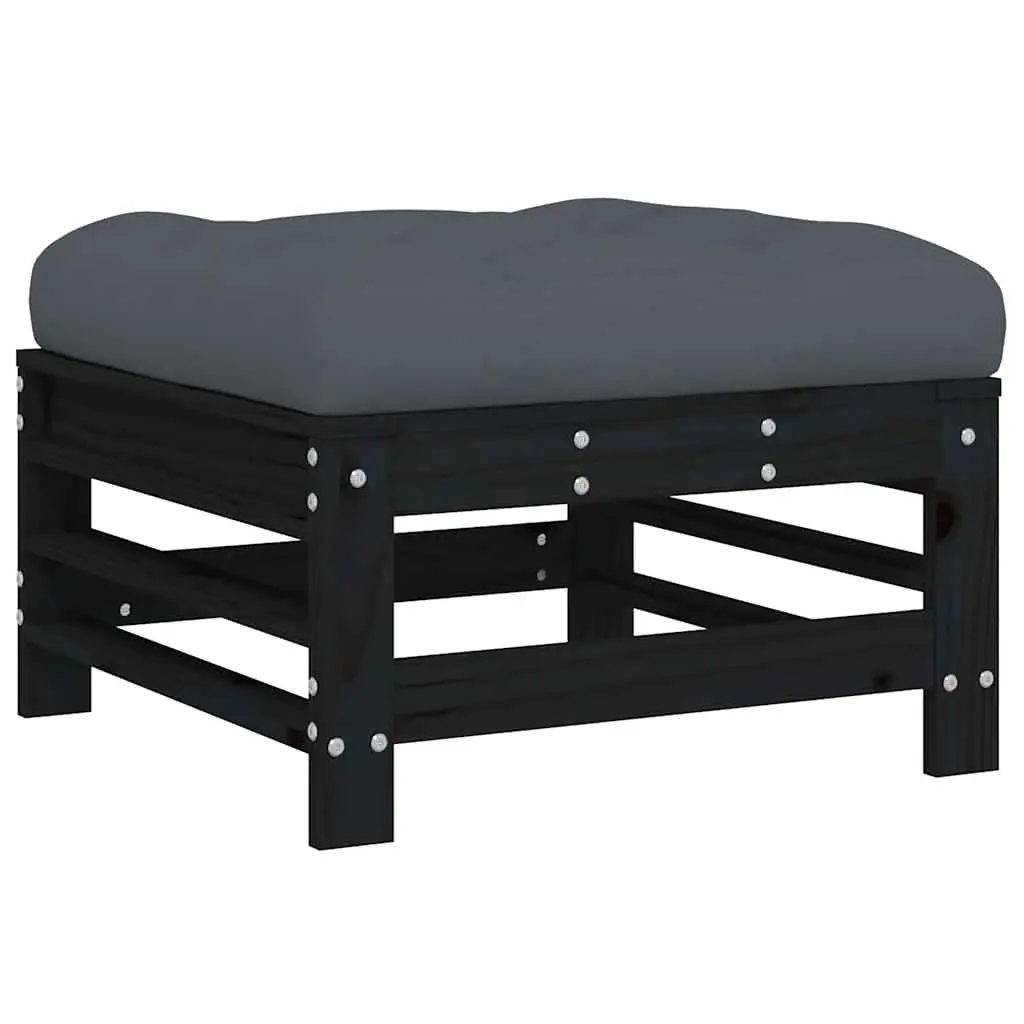 Garden Lounge Set 8 Piece Black Solid Wood Outdoor Furniture with Cushions