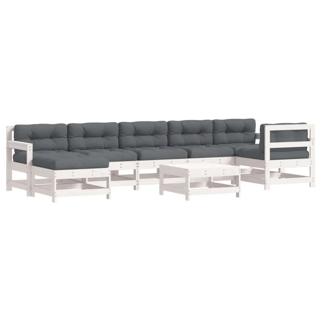 Garden Lounge Set 8 Piece White Solid Pine Wood Outdoor Furniture Patio Sofa