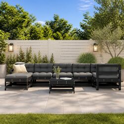 Garden Lounge Set 8 Piece Outdoor Furniture Patio Sofa with Cushions Black Wood