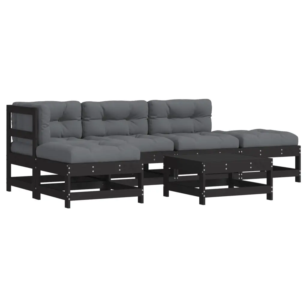 6 Piece Outdoor Furniture Lounge Set Wooden Patio Sofa Cushions Black