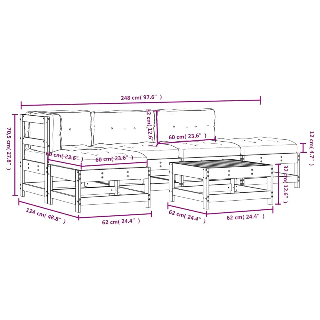 6 Piece Outdoor Furniture Lounge Set Wooden Patio Sofa Cushions Black