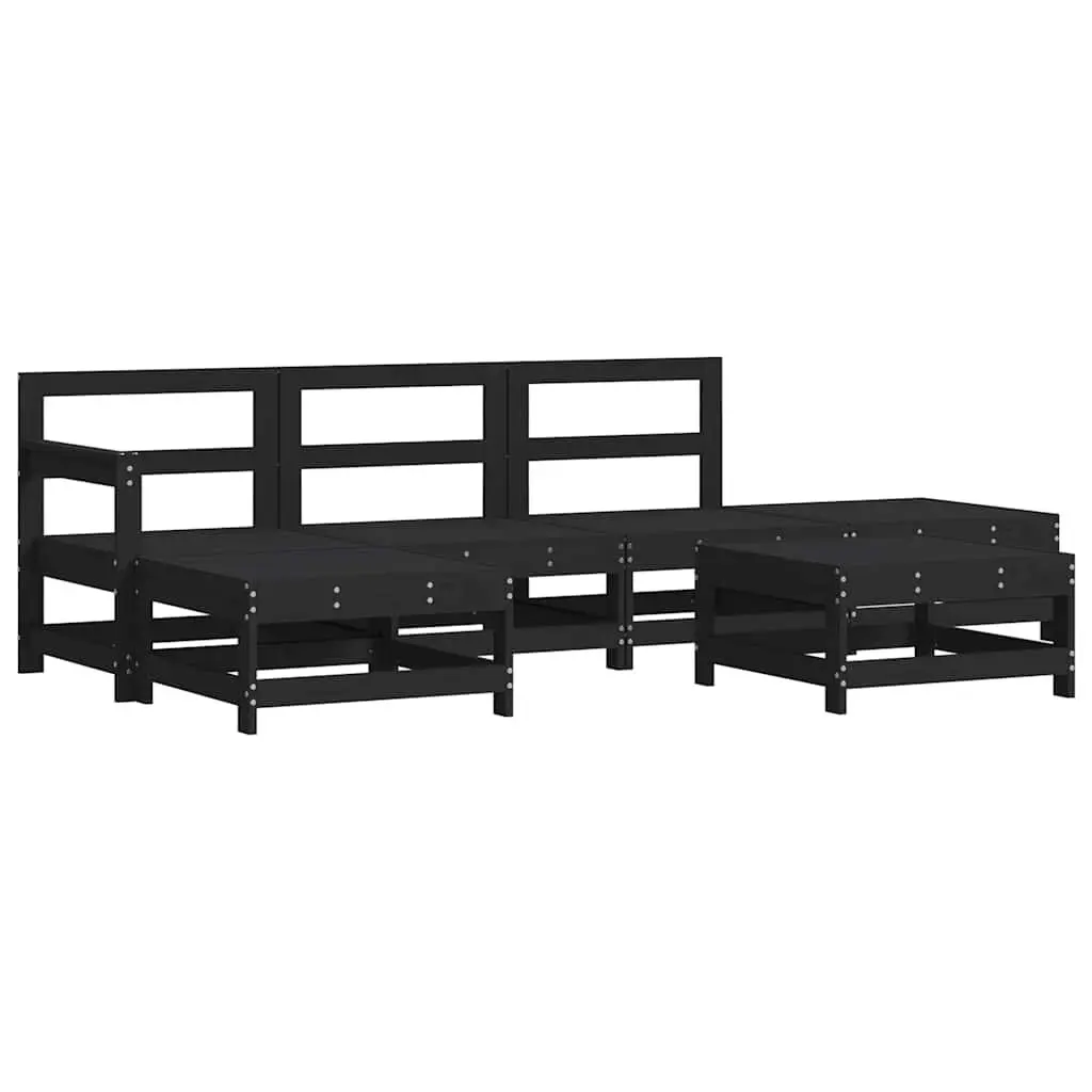 Outdoor Lounge Set Solid Pine Wood 6 Piece Black Patio Sofa with Cushions