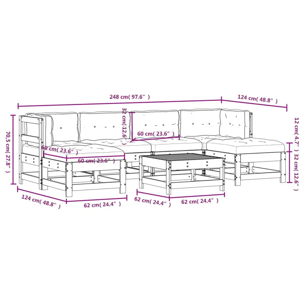 Garden Lounge Set 7 Piece Outdoor Furniture Patio Sofa Cushions Wood Sectional