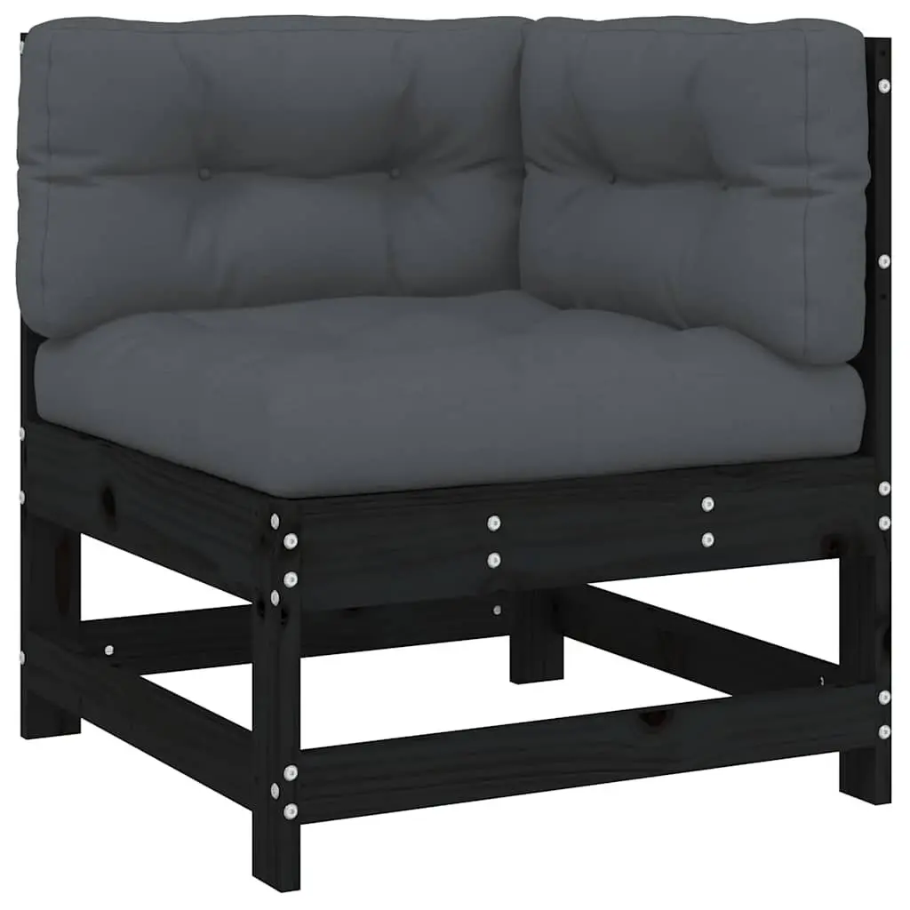 7 Piece Modular Garden Lounge Set Solid Pine Wood Cushions Black