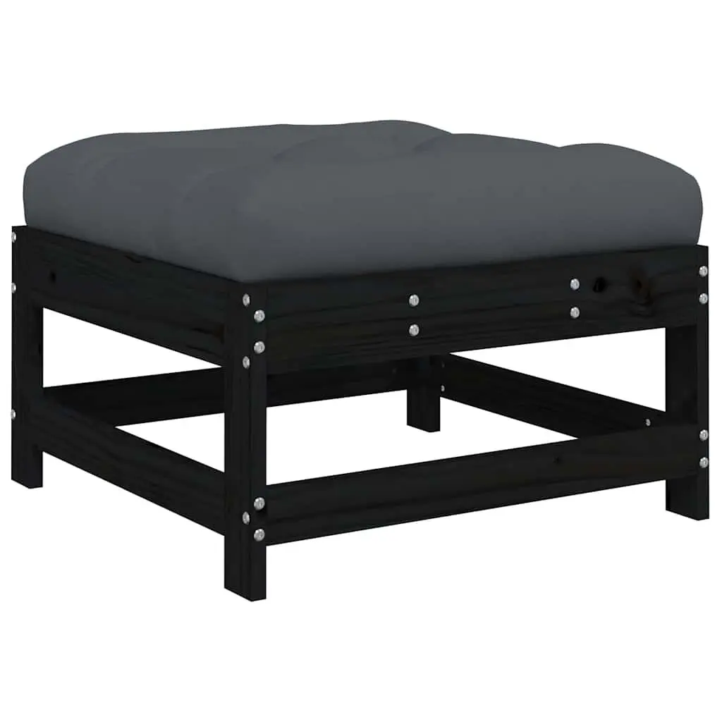 7 Piece Modular Garden Lounge Set Solid Pine Wood Cushions Black