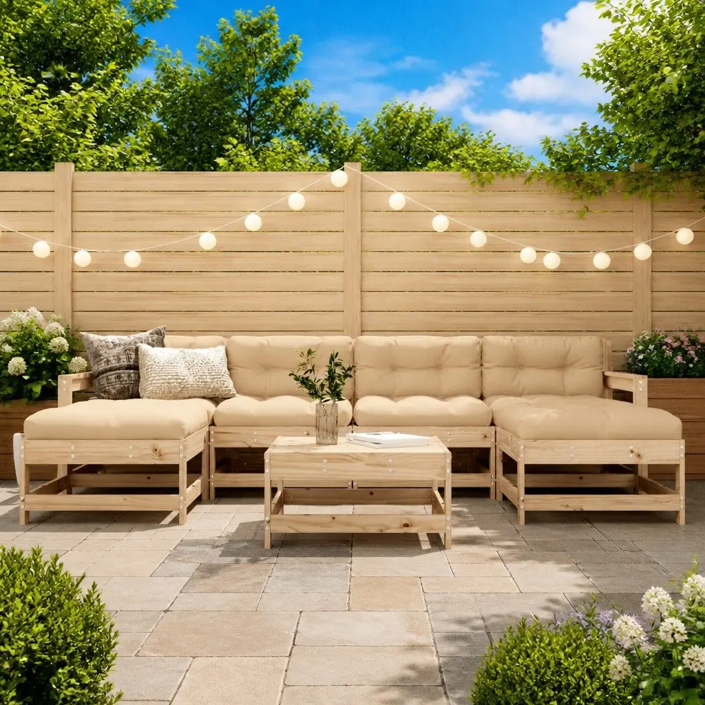 Garden Lounge Set 7 Piece Outdoor Furniture Solid Wood Slatted Design Cushions