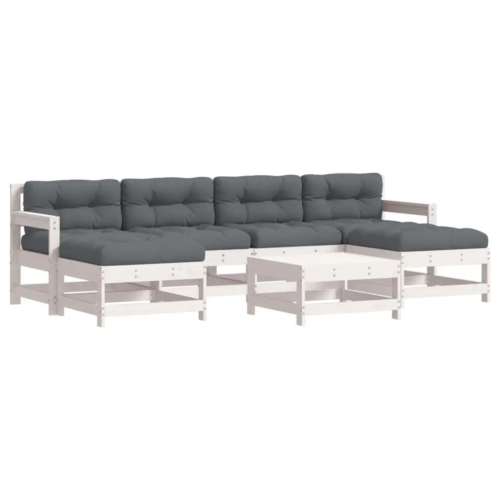 7 Piece Garden Lounge Set Solid Pine Wood with Cushions White