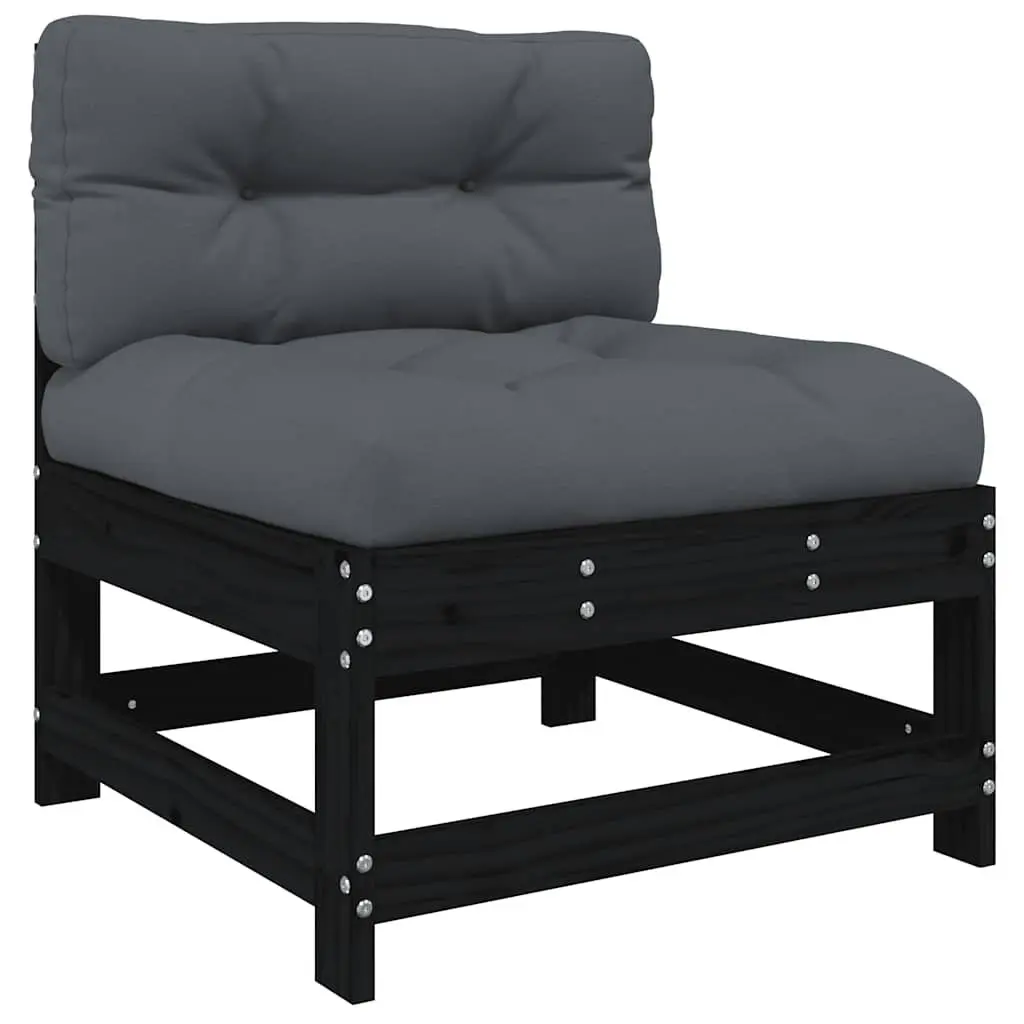 7 Piece Garden Lounge Set Solid Pine Wood Black Cushions Backrest Armrest