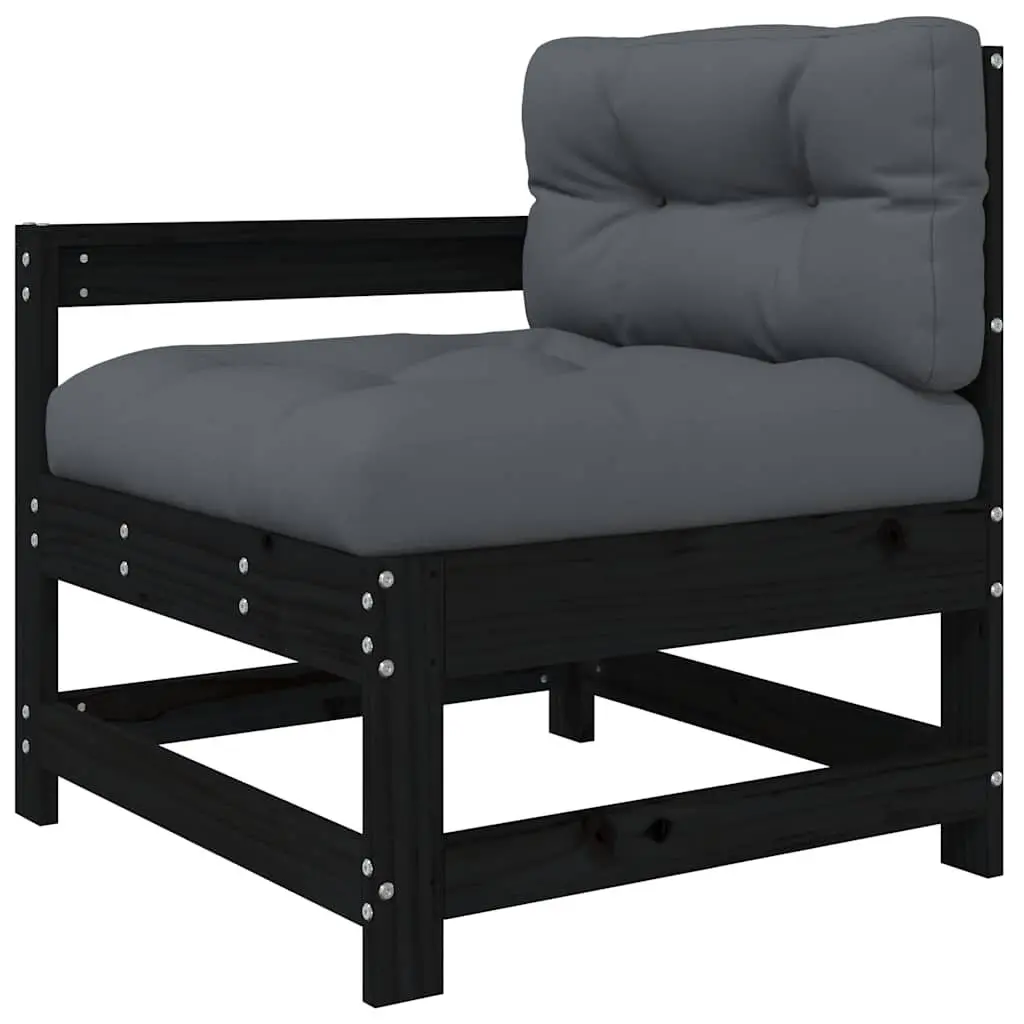 7 Piece Garden Lounge Set Solid Pine Wood Black Cushions Backrest Armrest