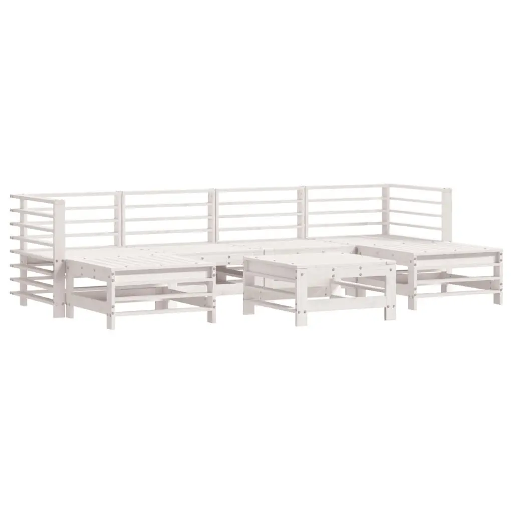 7 Piece Modular Garden Lounge Set Solid Pine Wood Frame White Cushions Outdoor Furniture