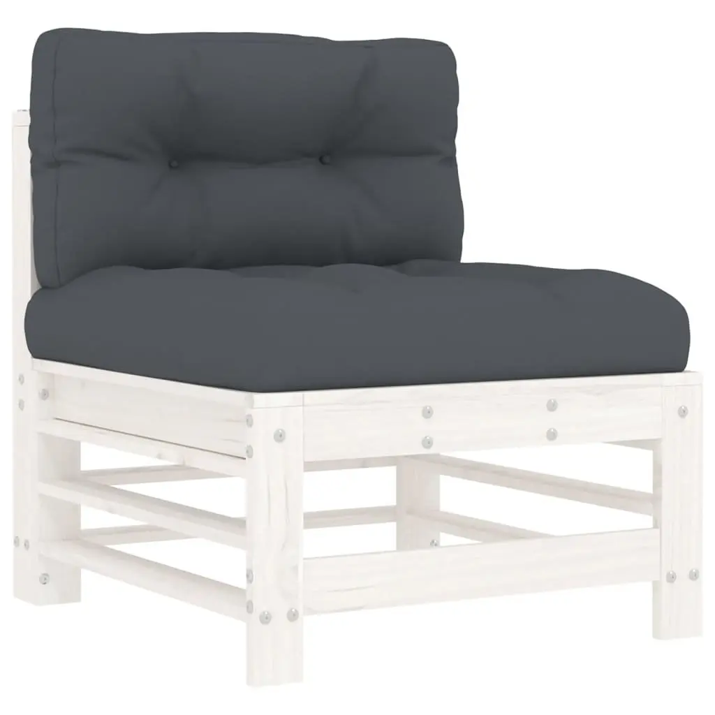 7 Piece Modular Garden Lounge Set Solid Pine Wood Frame White Cushions Outdoor Furniture