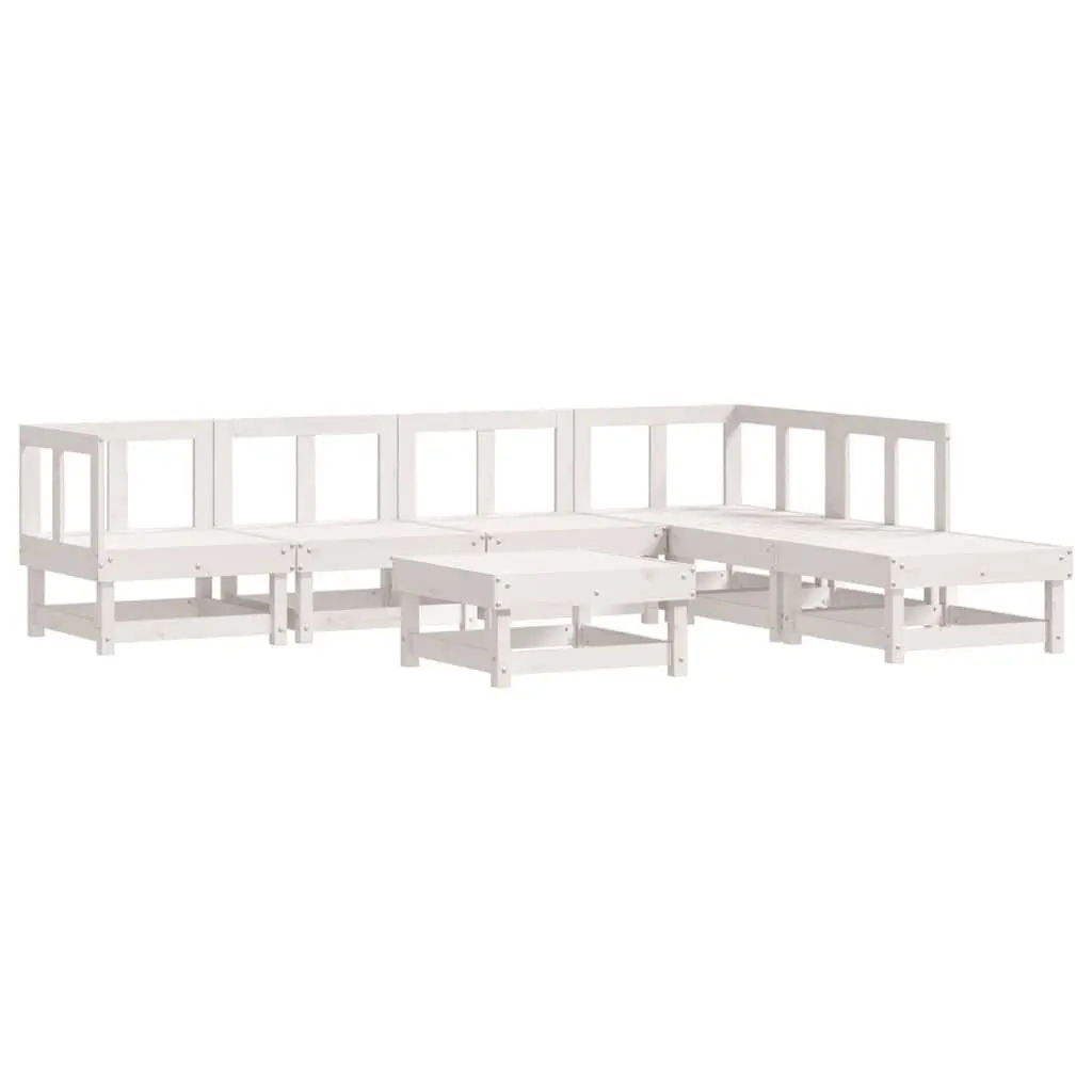 Garden Lounge Set 7 Piece Outdoor Furniture Patio Sofa with Cushions White Wood