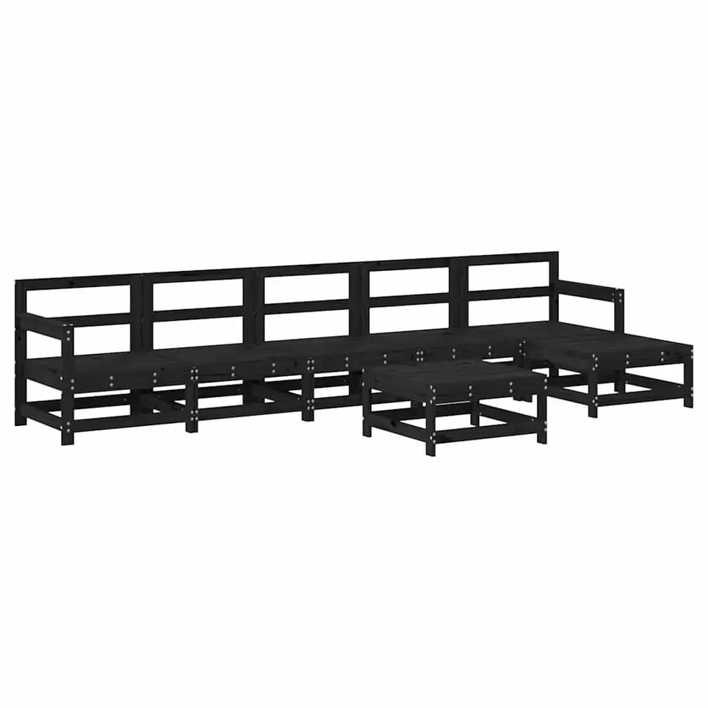7PieceLoungeSetPatioFurnitureBlackSolidPineWoodwithCushionsOutdoorGarden