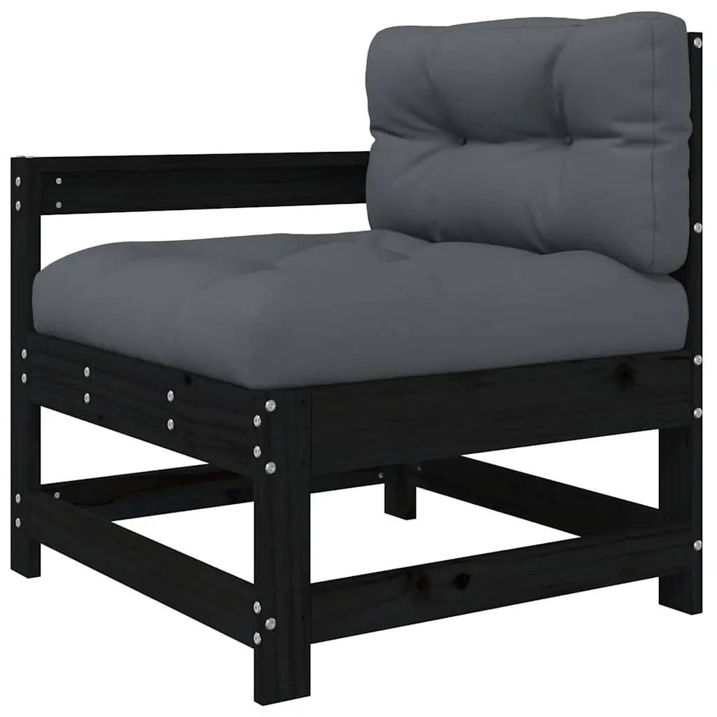 7PieceLoungeSetPatioFurnitureBlackSolidPineWoodwithCushionsOutdoorGarden