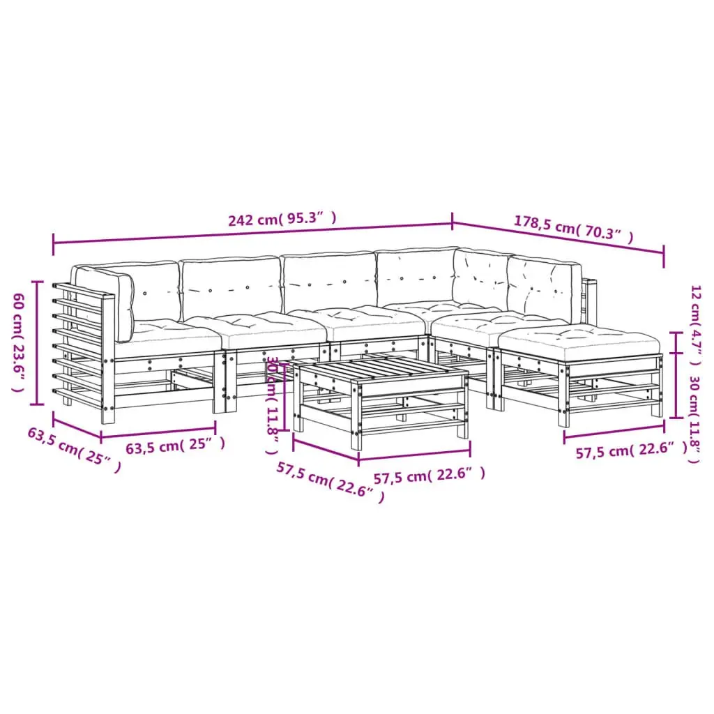Garden Lounge Set Wooden 7 Piece Outdoor Furniture Brown with Cushions