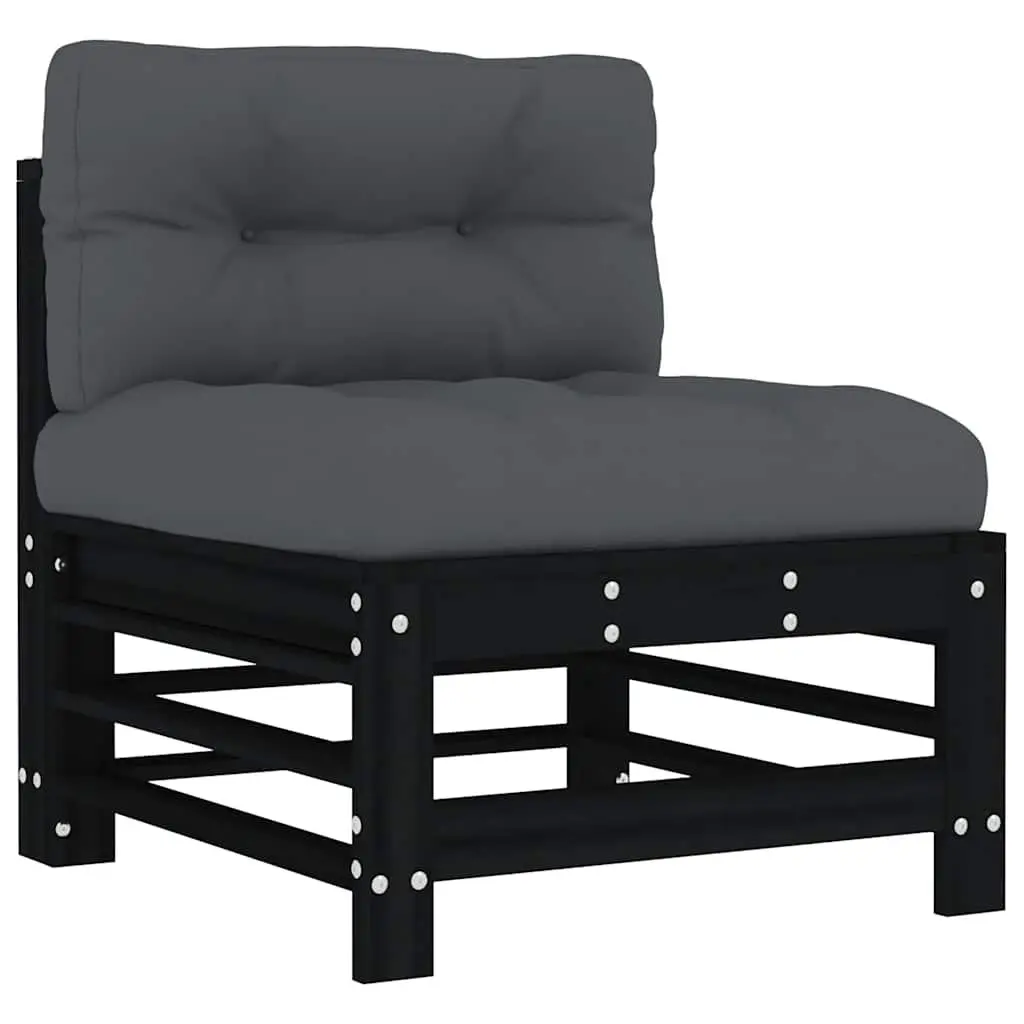 Outdoor Garden Lounge Set Solid Pine Wood 7 Piece Modular Seating with Cushions Black