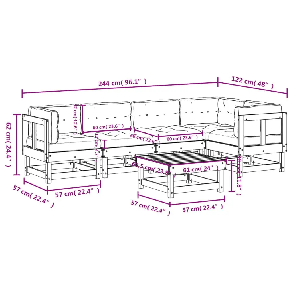 Garden Lounge Set Wooden 6 Piece Outdoor Furniture Patio Sofa with Cushions Brown