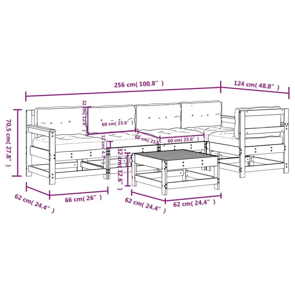 Garden Lounge Set 6 Piece Outdoor Furniture Patio Sofa with Cushions Wood