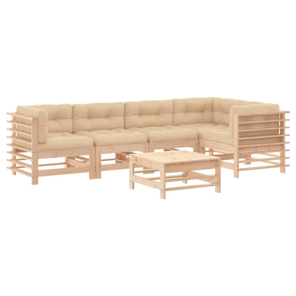 Garden Lounge Set Solid Pine Wood 6 Piece Outdoor Furniture Patio Sofa with Cushions Brown